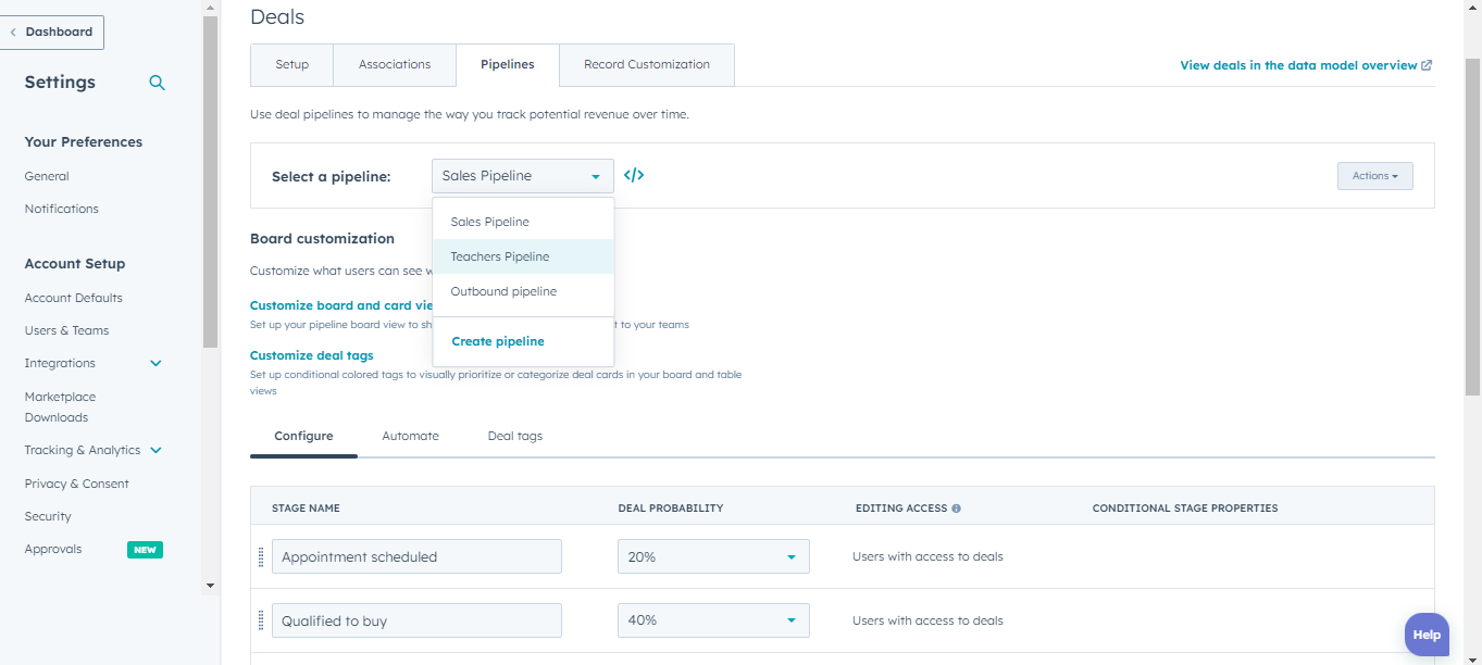 Hubspot Pipeline management