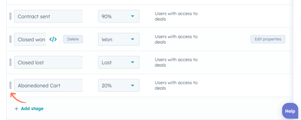 Order HubSpot Deals Stages